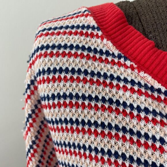 We The Free Bell Sleeve Smock Knit Top Red Blue Sz Medium - Picture 5 of 9
